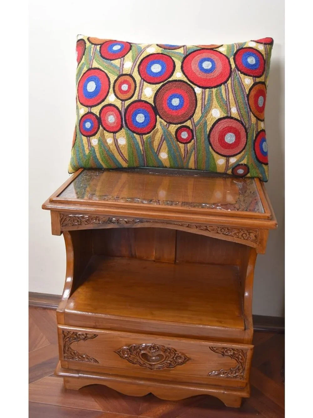 Hand Embroidered Yellow Poppy Floral Pillow Cover - Farmhouse Cushion 14x20